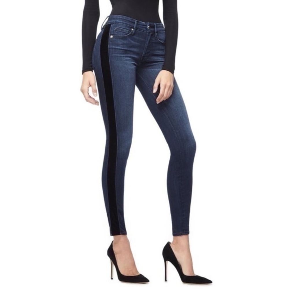 Good American Good Waist Velvet Tuxedo Stripe Jeans